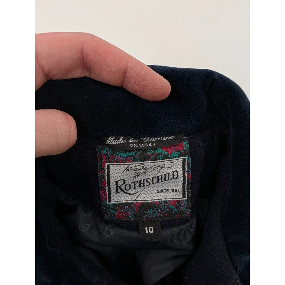 Vintage Rothschild Pea Coat Girls 10 Navy Blue Wool Dress Velvet Collar Overcoat